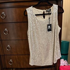 DKNY Shimmering Silver Sequin Blouse
